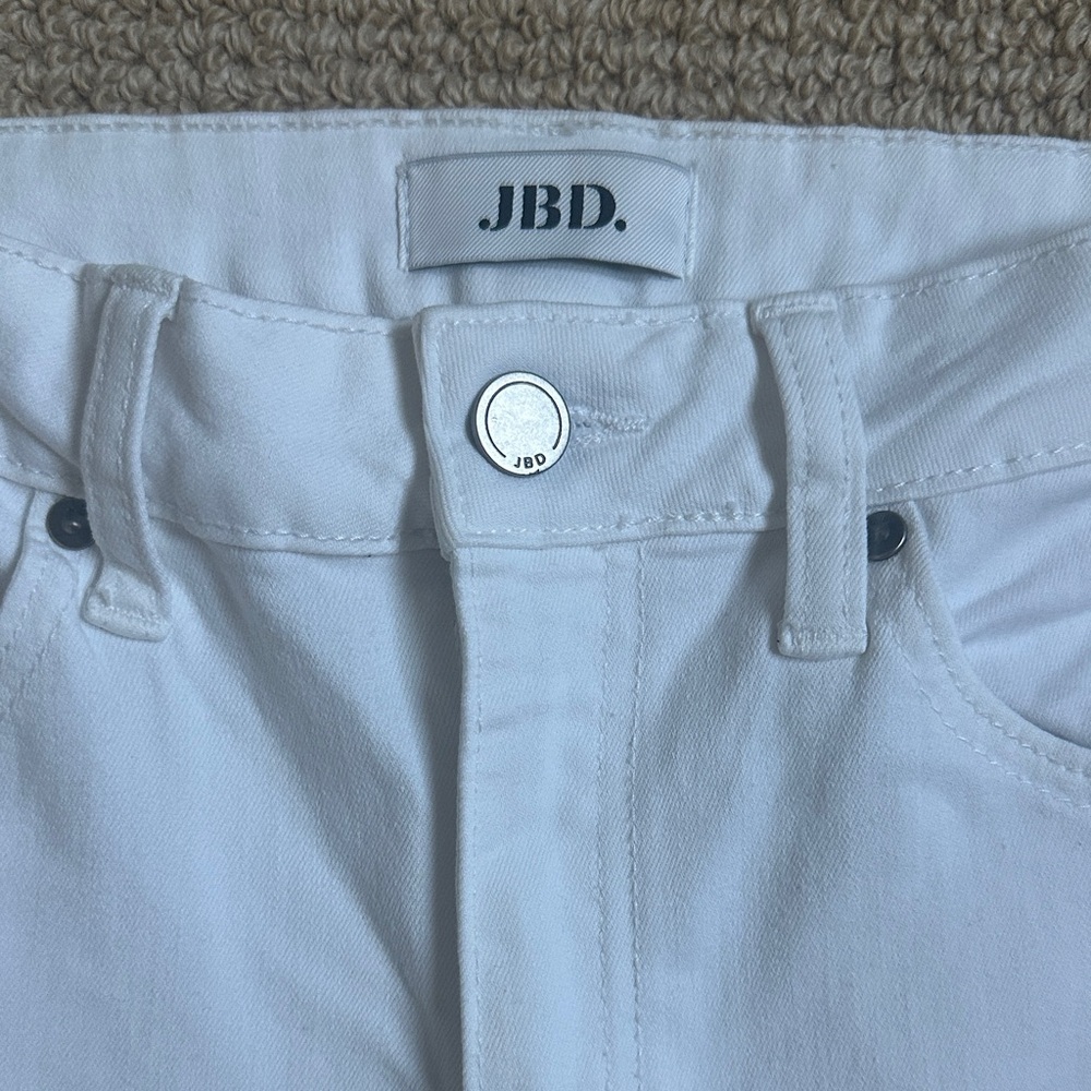 JBD Just Black White Stretch Skinny Jeans Frayed Hem Ankle Size 28 - Picture 2 of 4